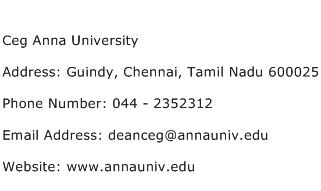 Ceg Anna University Address Contact Number
