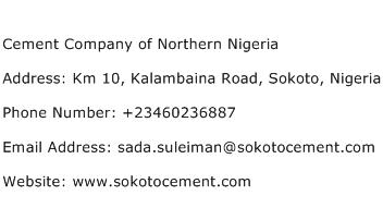 Cement Company of Northern Nigeria Address Contact Number
