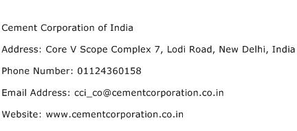 Cement Corporation of India Address Contact Number