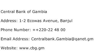 Central Bank of Gambia Address Contact Number