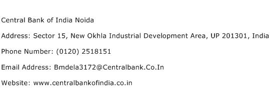 Central Bank of India Noida Address Contact Number