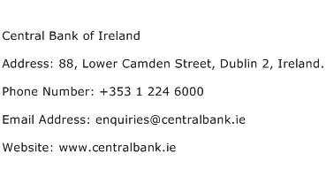 Central Bank of Ireland Address Contact Number