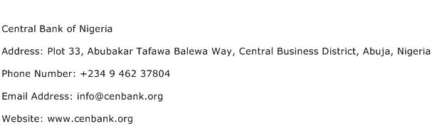 Central Bank of Nigeria Address Contact Number