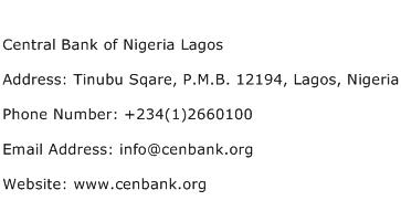 Central Bank of Nigeria Lagos Address Contact Number