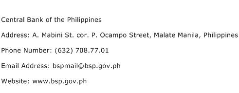 Central Bank of the Philippines Address Contact Number