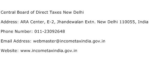 Central Board of Direct Taxes New Delhi Address Contact Number