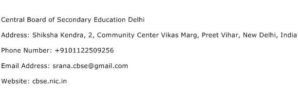 Central Board of Secondary Education Delhi Address Contact Number