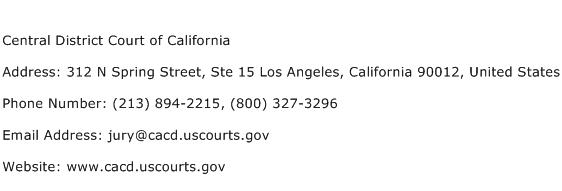 Central District Court of California Address Contact Number of Central