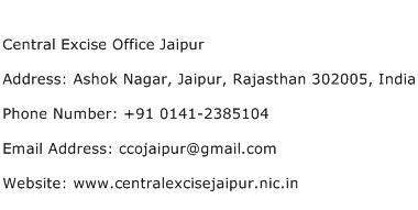 Central Excise Office Jaipur Address Contact Number