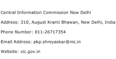 Central Information Commission New Delhi Address Contact Number