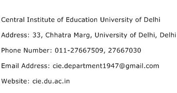 Central Institute of Education University of Delhi Address Contact Number
