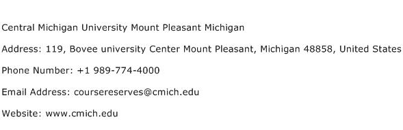 Central Michigan University Mount Pleasant Michigan Address Contact Number