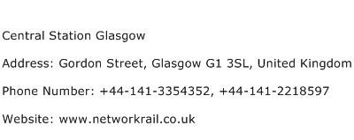 Central Station Glasgow Address Contact Number