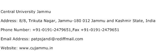 Central University Jammu Address Contact Number