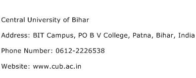 Central University of Bihar Address Contact Number