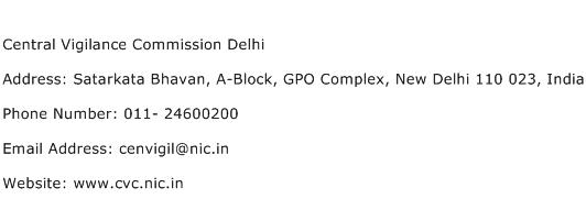 Central Vigilance Commission Delhi Address Contact Number
