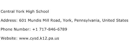 Central York High School Address Contact Number