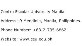 Centro Escolar University Manila Address Contact Number