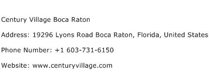 Century Village Boca Raton Address Contact Number