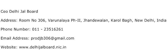 Ceo Delhi Jal Board Address Contact Number