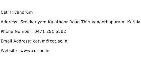 Cet Trivandrum Address Contact Number
