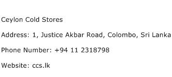 Ceylon Cold Stores Address Contact Number