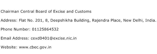 Chairman Central Board of Excise and Customs Address Contact Number