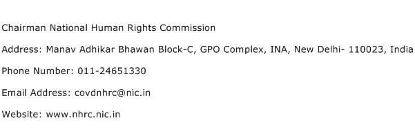 Chairman National Human Rights Commission Address Contact Number
