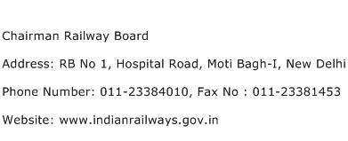 Chairman Railway Board Address Contact Number
