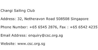 Changi Sailing Club Address Contact Number