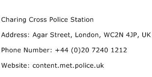 Charing Cross Police Station Address Contact Number