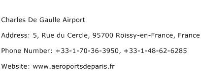 Charles De Gaulle Airport Address Contact Number