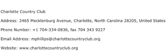 Charlotte Country Club Address Contact Number