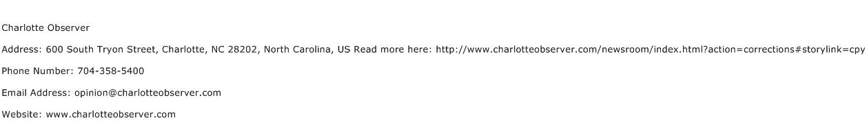 Charlotte Observer Address Contact Number