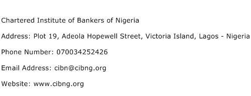 Chartered Institute of Bankers of Nigeria Address Contact Number