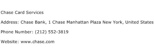 Chase Card Services Address Contact Number