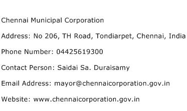 Chennai Municipal Corporation Address Contact Number