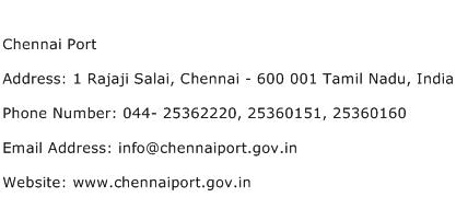 Chennai Port Address Contact Number