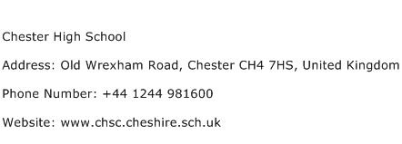 Chester High School Address Contact Number