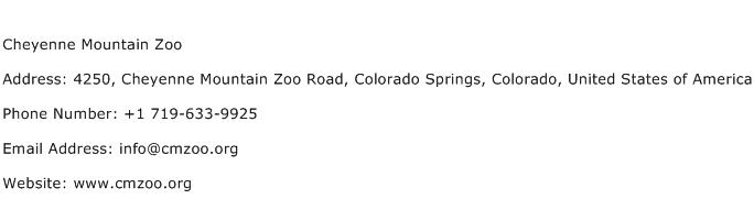 Cheyenne Mountain Zoo Address Contact Number
