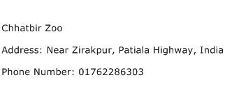 Chhatbir Zoo Address Contact Number