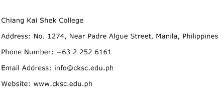 Chiang Kai Shek College Address Contact Number