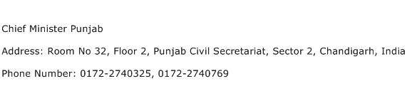 Chief Minister Punjab Address Contact Number