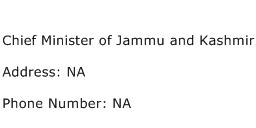 Chief Minister of Jammu and Kashmir Address Contact Number