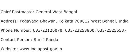 Chief Postmaster General West Bengal Address Contact Number