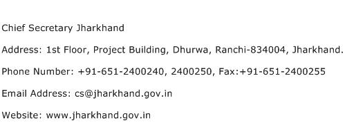 Chief Secretary Jharkhand Address Contact Number