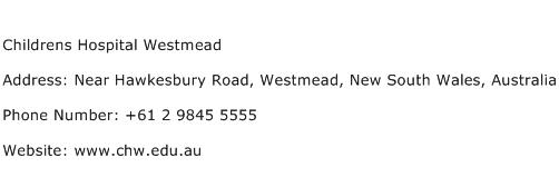 Childrens Hospital Westmead Address Contact Number
