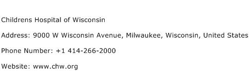 Childrens Hospital of Wisconsin Address Contact Number