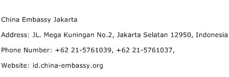 China Embassy Jakarta Address Contact Number