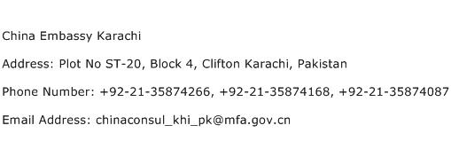 China Embassy Karachi Address Contact Number